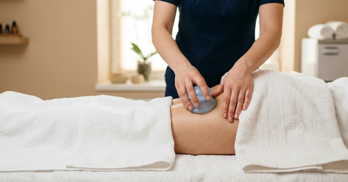 Баночный массаж от целлюлита в салоне Massage Batumi — силиконовая банка прорабатывает заднюю поверхность бедра