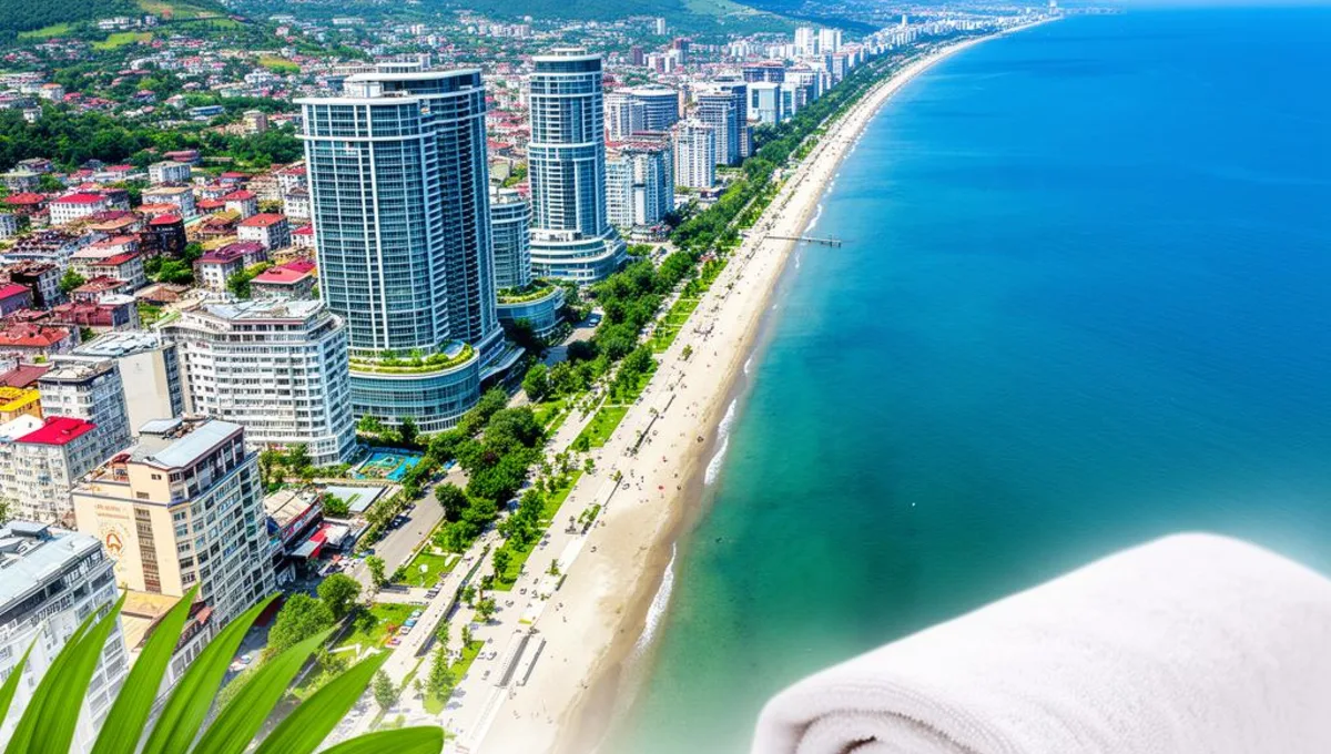 Панорама набережной Батуми на закате — курортный город на Черноморском побережье Грузии