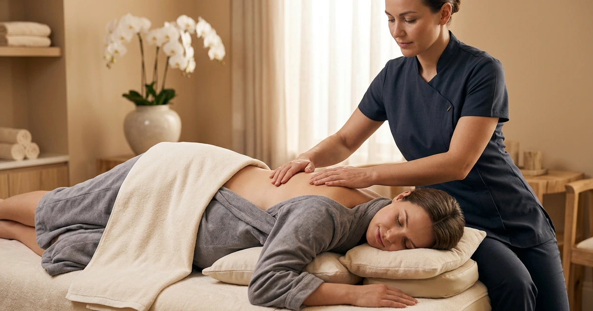 Массаж для женщин в салоне Massage Batumi — расслабляющий массаж спины в положении на боку с поддерживающими подушками