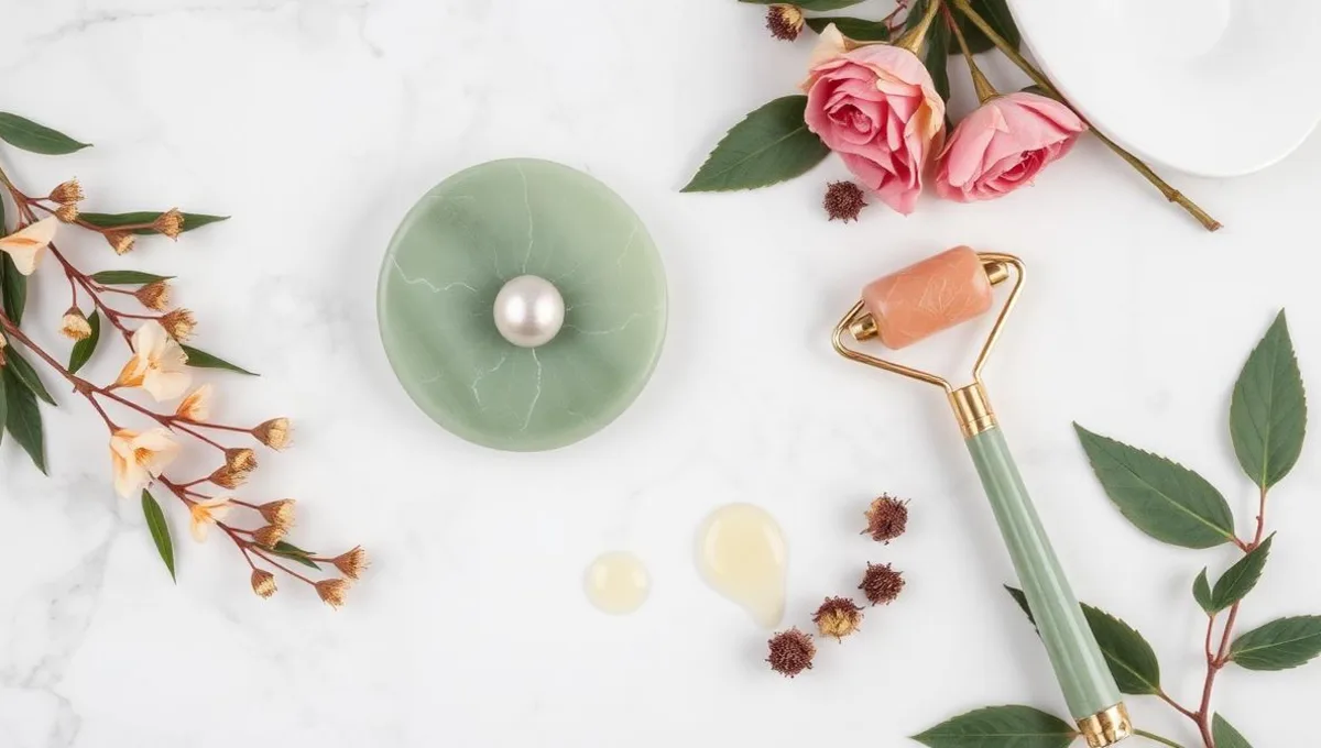 Нефритовый скребок гуаша на мраморной поверхности — инструмент для традиционного китайского массажа