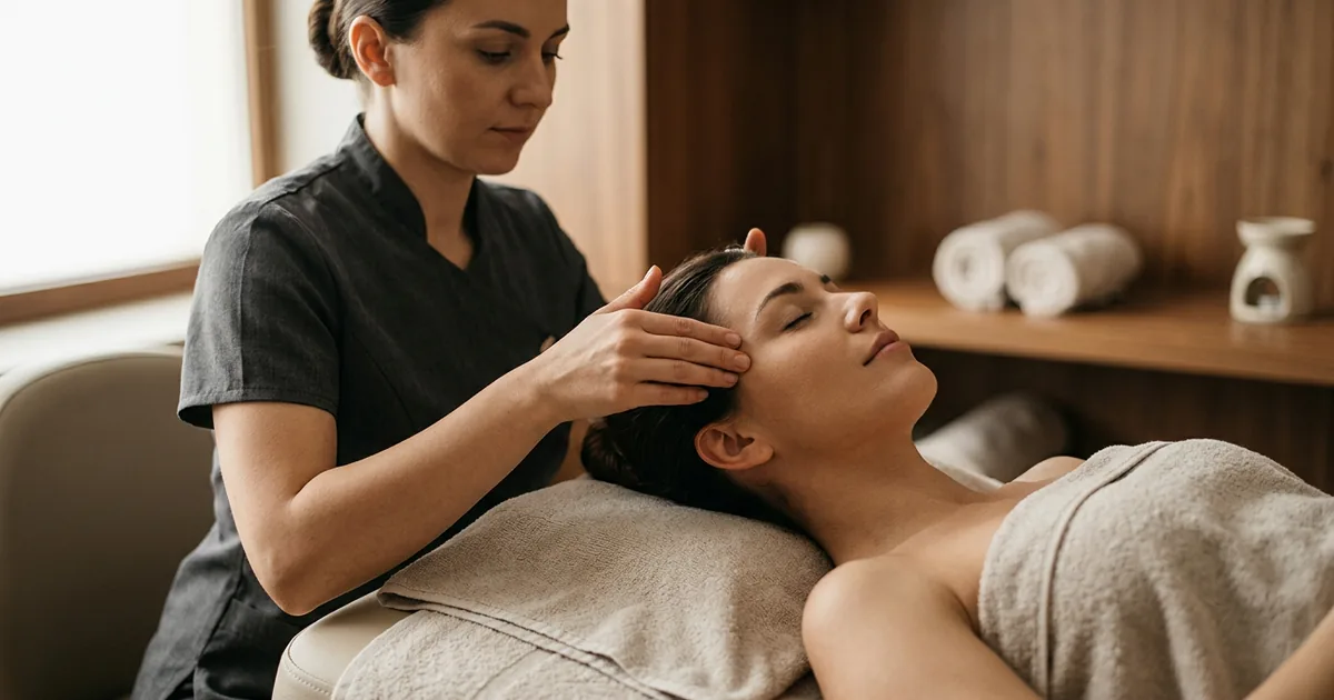 Массаж от головной боли в салоне Massage Batumi — проработка висков и основания черепа