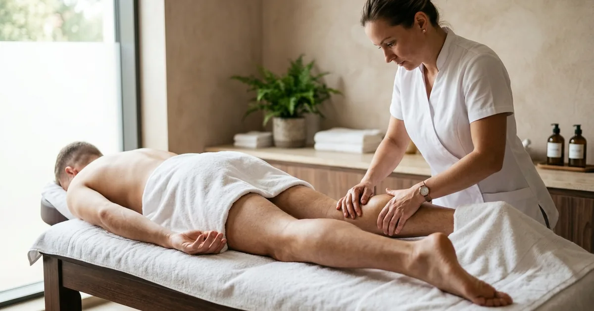 Восстановительный массаж ног после тренировки в салоне Massage Batumi — снятие крепатуры с икроножных мышц