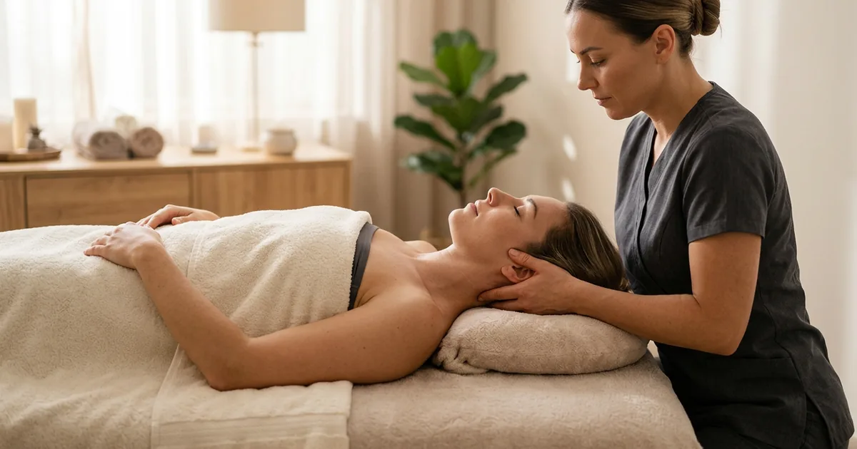 Массаж шеи и головы в салоне Massage Batumi — мастер прорабатывает основание черепа и шейно-воротниковую зону