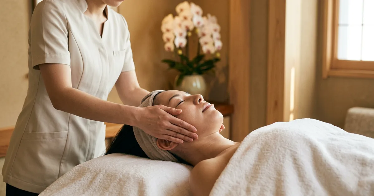 Японский массаж лица Асахи в салоне Massage Batumi — лимфодренажные движения по линиям лимфотока